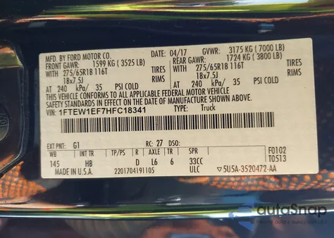 2017 Ford F-150 Lariat z USA, uszkodzony, nr VIN 1FTEW1EF7HFC18341